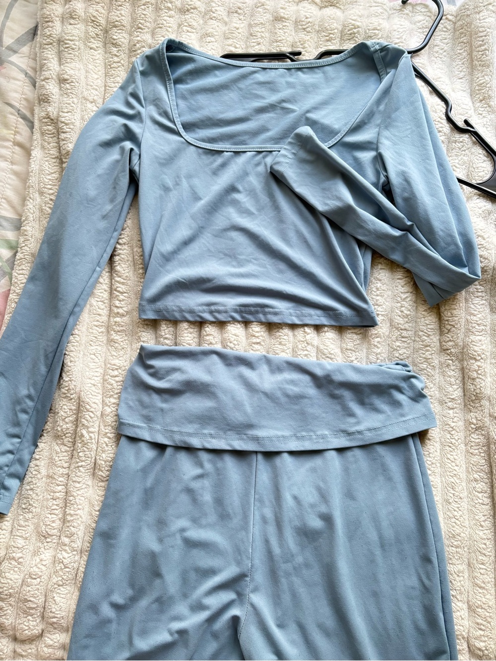 SHEIN Light Blue Women’s two piece long sleeve leggings with flair bottoms